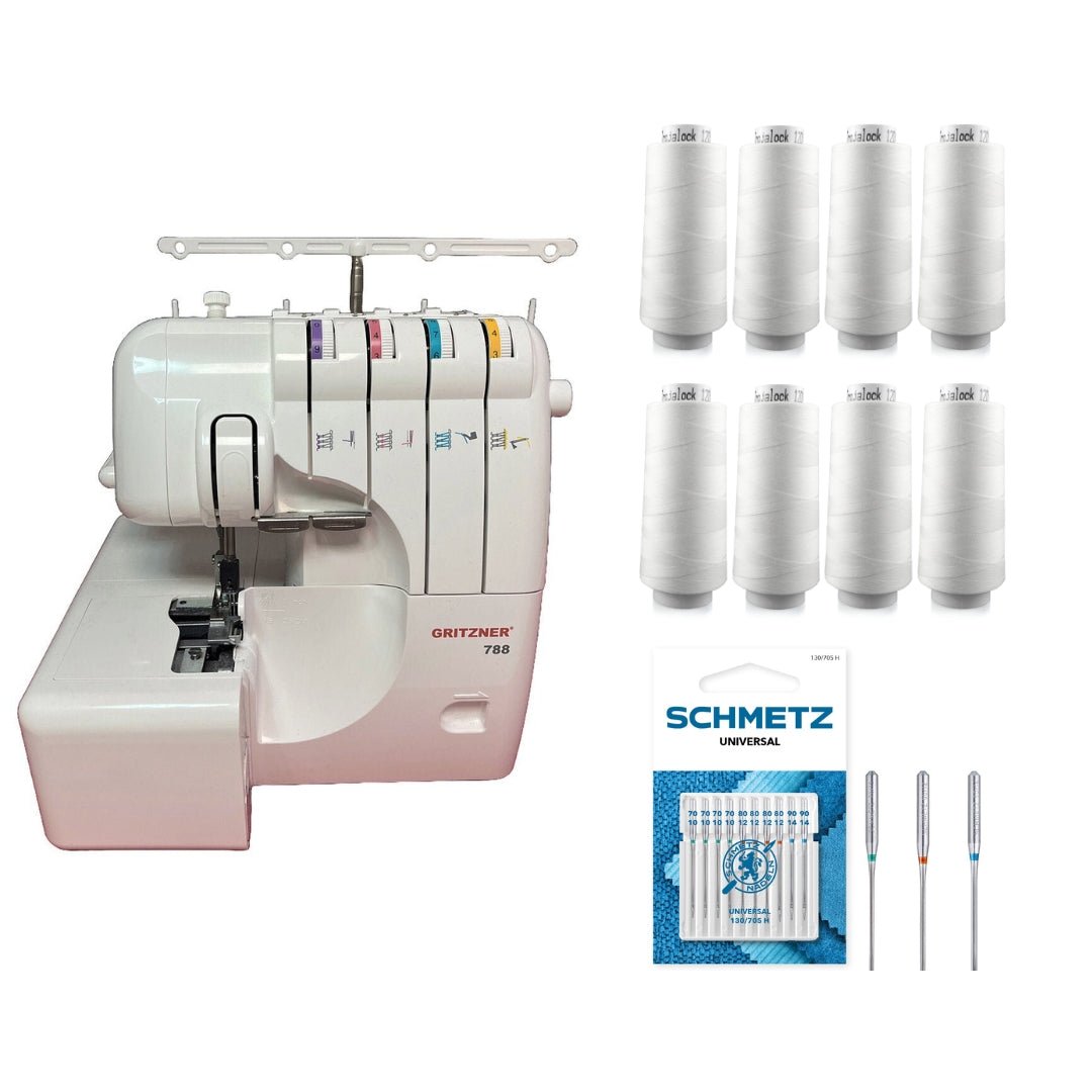 Gritzner 788 Starter Set - 8 Garnrollen + Schmetz Nadel Paket - Nähmaschinen SCHWAAK